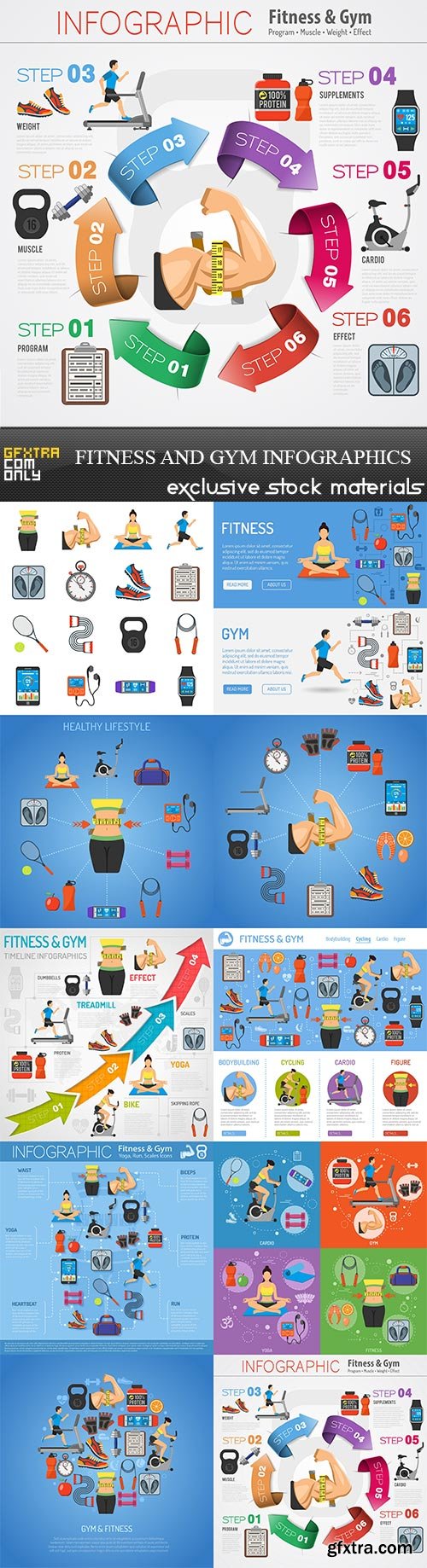 Fitness and Gym Infographics, 10 x EPS