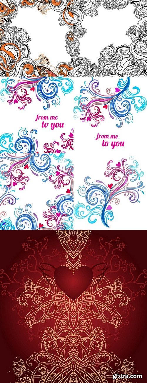 Wedding or Valentine's day card with swirls and hearts