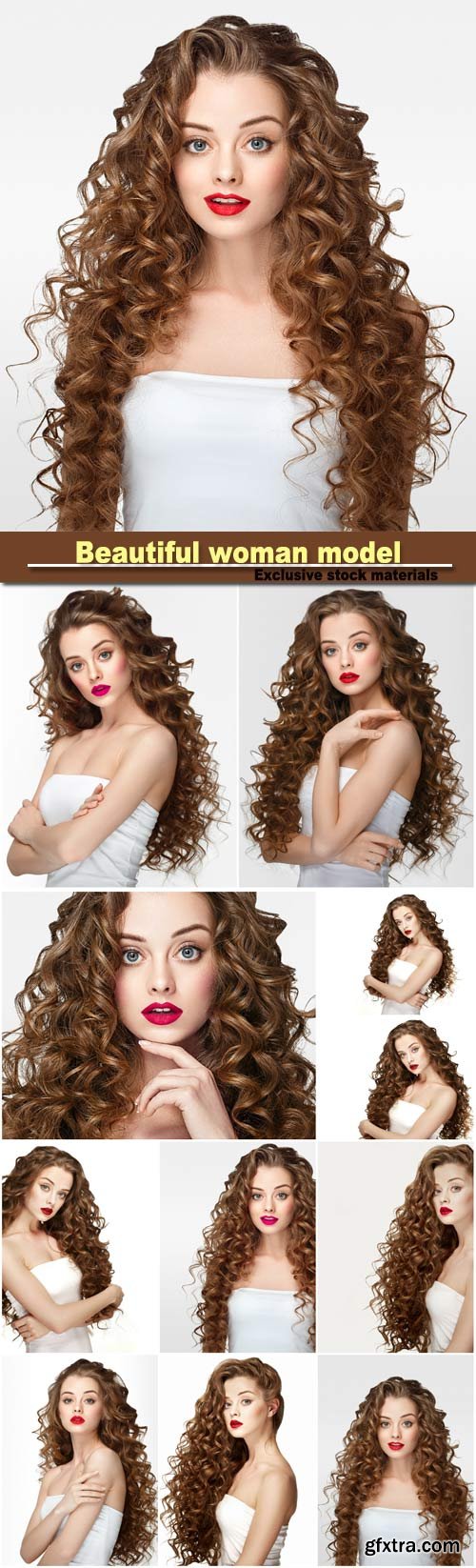 Beautiful woman model with long curly hair