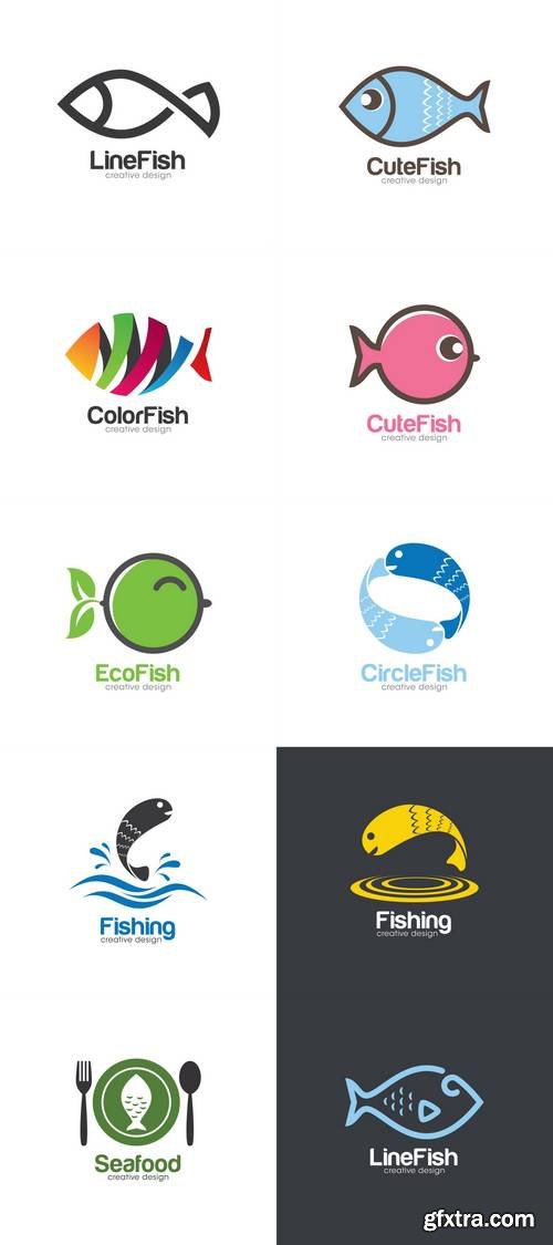 Fish Creative Concept - Line Fish Logo Design Template - Seafood