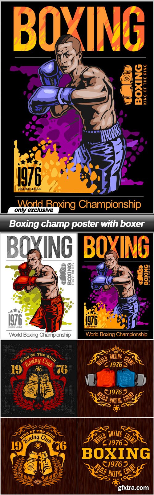 Boxing champ poster with boxer - 6 EPS