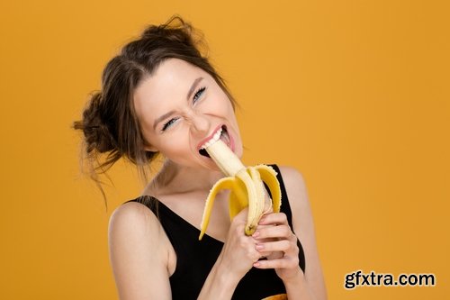 Collection of woman girl eats a banana vitamins healthy food 25 HQ Jpeg