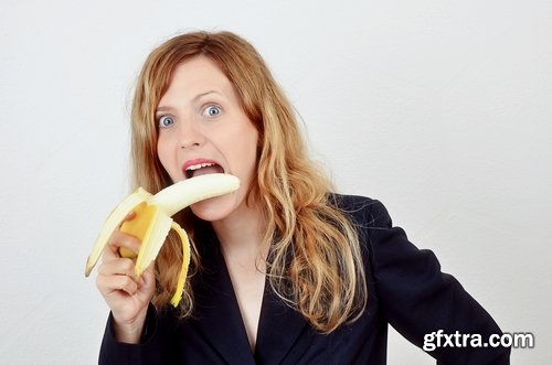 Collection of woman girl eats a banana vitamins healthy food 25 HQ Jpeg