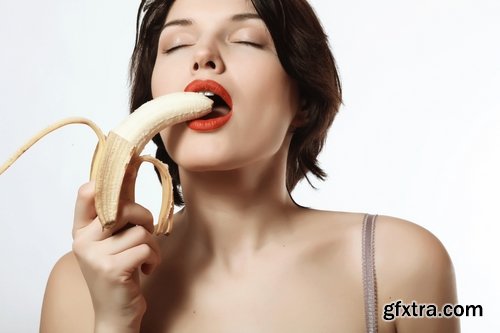 Collection of woman girl eats a banana vitamins healthy food 25 HQ Jpeg