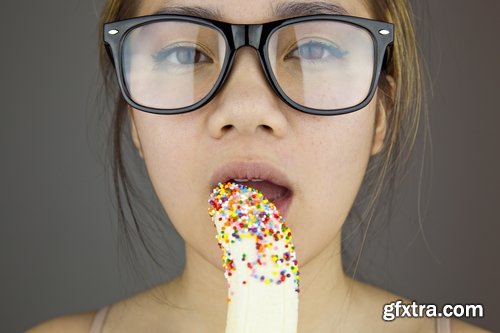 Collection of woman girl eats a banana vitamins healthy food 25 HQ Jpeg