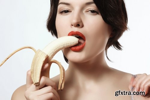 Collection of woman girl eats a banana vitamins healthy food 25 HQ Jpeg