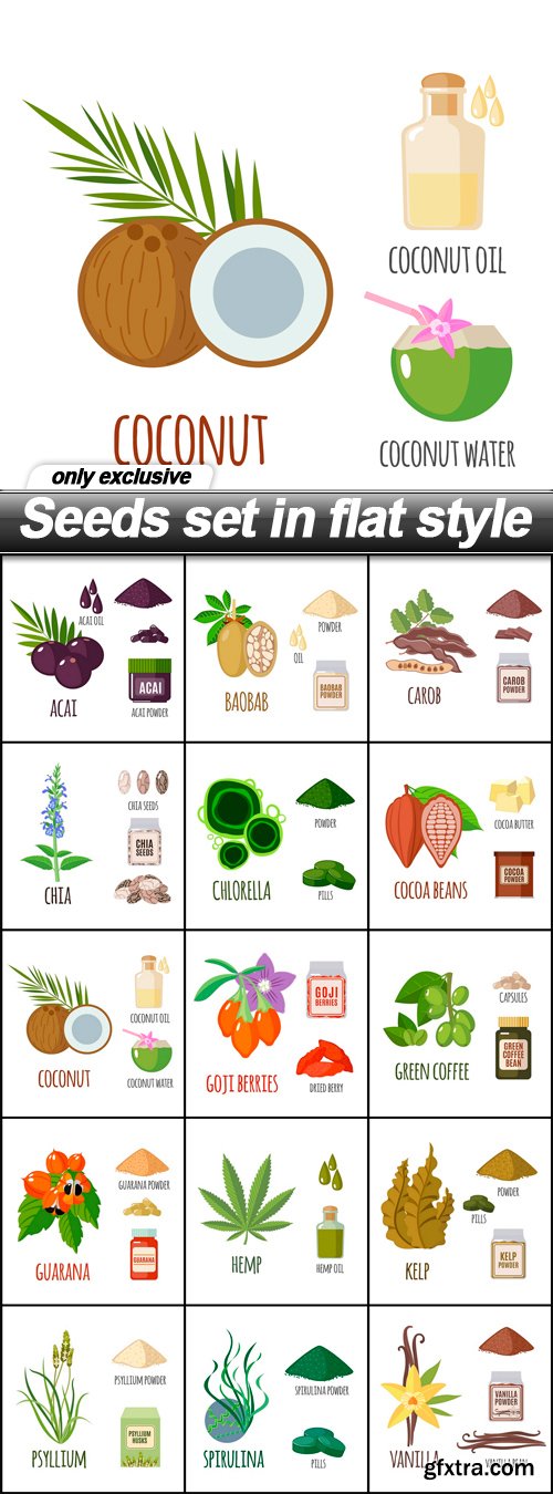 Seeds set in flat style - 15 EPS