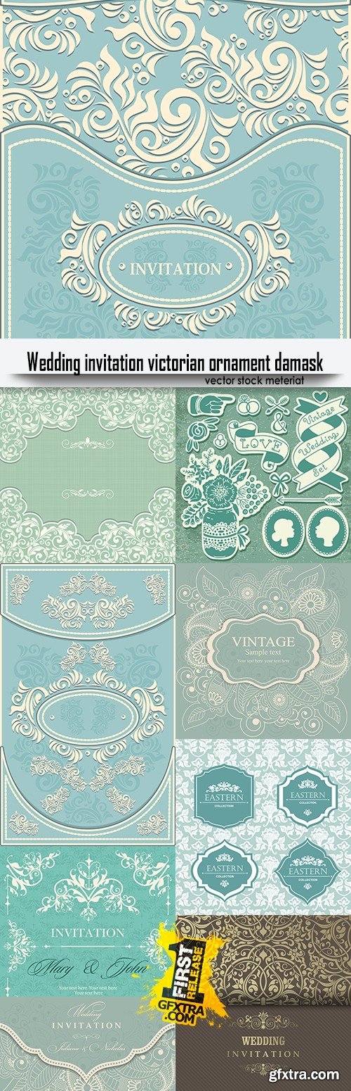 Wedding invitation victorian ornament damask