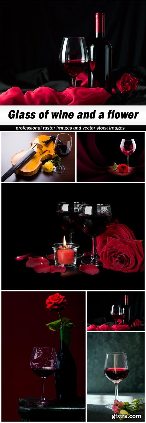 Glass of wine and a flower - 6 UHQ JPEG