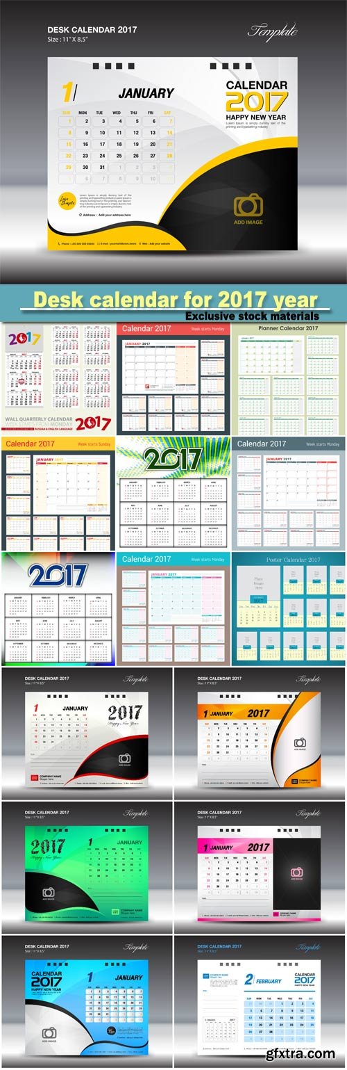 Desk calendar for 2017 year