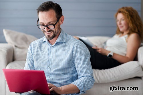 Woman and Man - Working with Laptop & Taking Notes - 25xUHQ JPEG