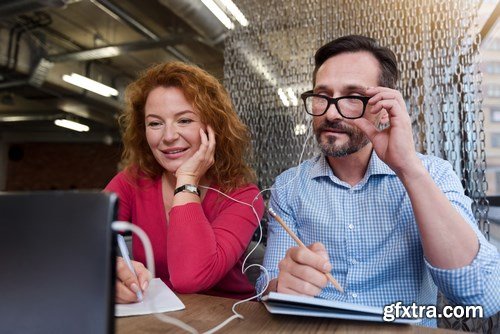 Woman and Man - Working with Laptop & Taking Notes - 25xUHQ JPEG