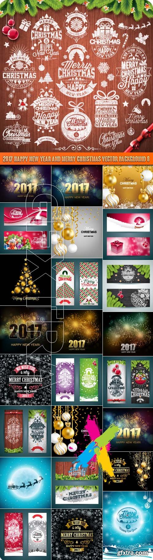 2017 Happy New Year and Merry Christmas vector background 8