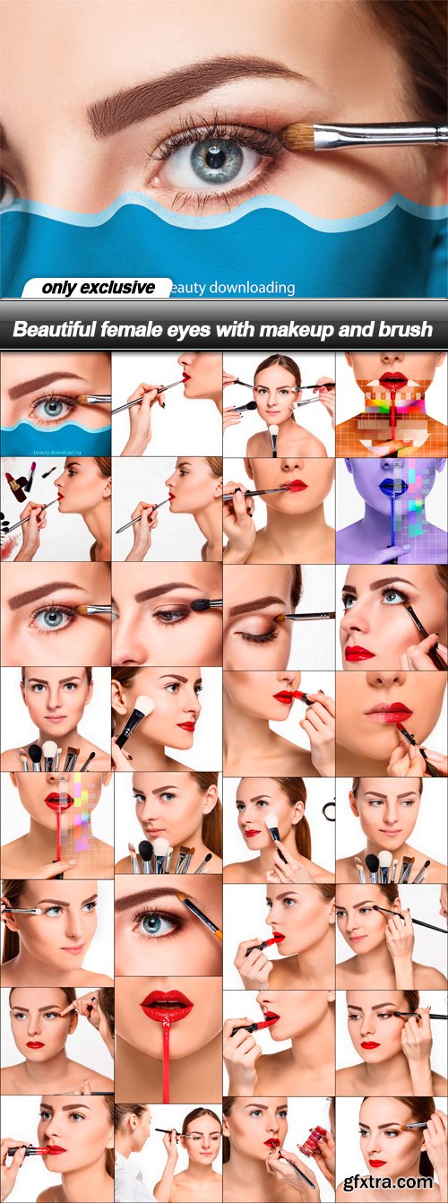 Beautiful female eyes with makeup and brush - 32 UHQ JPEG