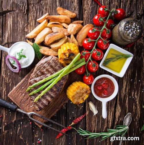 Beef Steak on Wooden Table - 30xUHQ JPEG