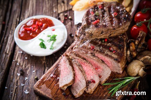 Beef Steak on Wooden Table - 30xUHQ JPEG