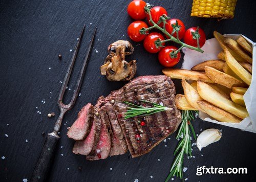 Beef Steak on Wooden Table - 30xUHQ JPEG