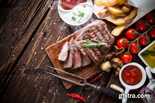 Beef Steak on Wooden Table - 30xUHQ JPEG