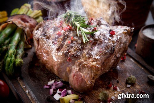 Beef Steak on Wooden Table - 30xUHQ JPEG