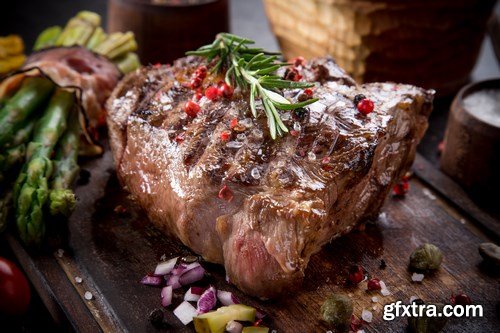 Beef Steak on Wooden Table - 30xUHQ JPEG