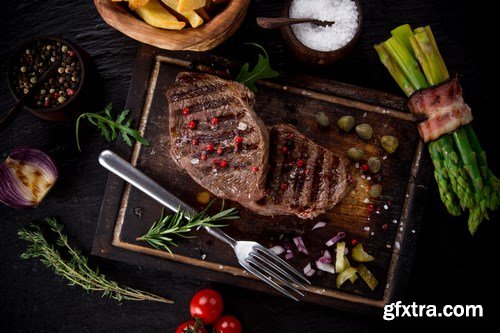 Beef Steak on Wooden Table - 30xUHQ JPEG