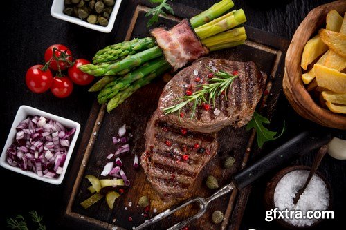 Beef Steak on Wooden Table - 30xUHQ JPEG