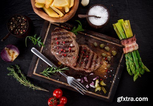 Beef Steak on Wooden Table - 30xUHQ JPEG