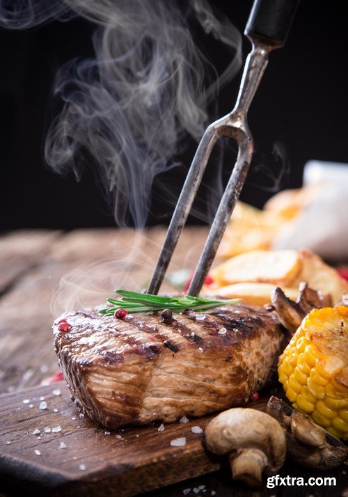 Beef Steak on Wooden Table - 30xUHQ JPEG