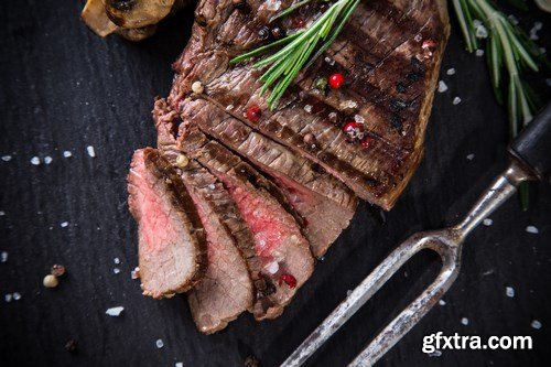 Beef Steak on Wooden Table - 30xUHQ JPEG