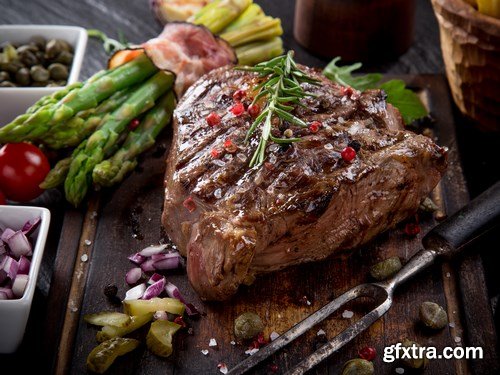 Beef Steak on Wooden Table - 30xUHQ JPEG