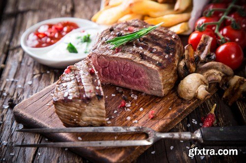 Beef Steak on Wooden Table - 30xUHQ JPEG