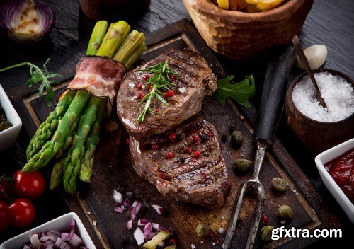 Beef Steak on Wooden Table - 30xUHQ JPEG