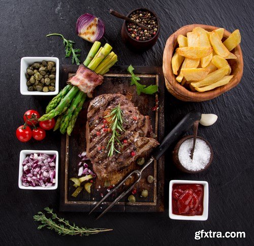 Beef Steak on Wooden Table - 30xUHQ JPEG