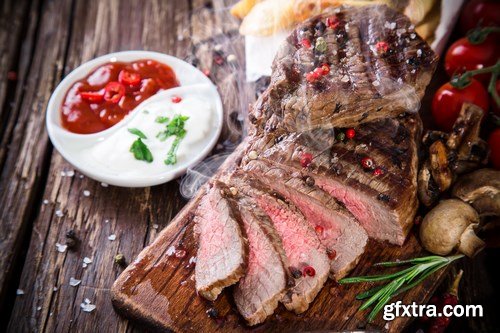 Beef Steak on Wooden Table - 30xUHQ JPEG