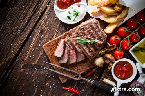 Beef Steak on Wooden Table - 30xUHQ JPEG