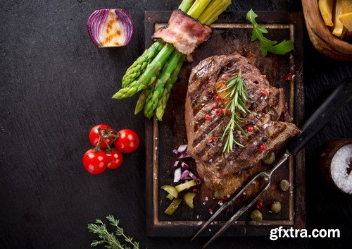 Beef Steak on Wooden Table - 30xUHQ JPEG