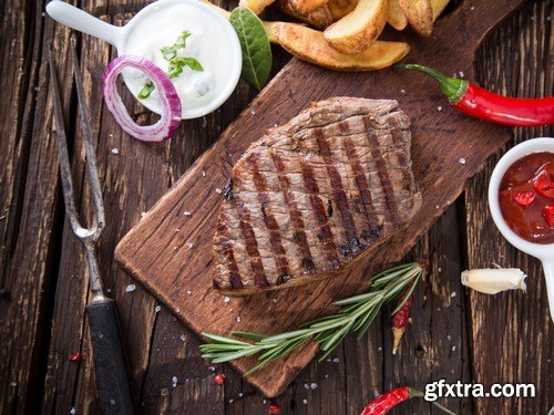 Beef Steak on Wooden Table - 30xUHQ JPEG