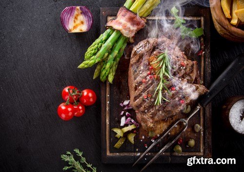 Beef Steak on Wooden Table - 30xUHQ JPEG