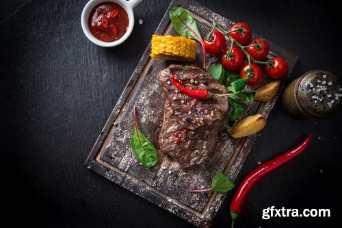 Beef Steak on Wooden Table - 30xUHQ JPEG