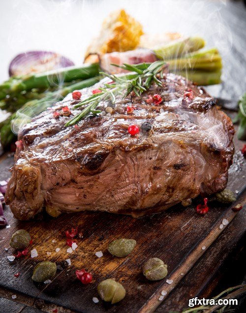 Beef Steak on Wooden Table - 30xUHQ JPEG