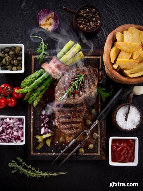 Beef Steak on Wooden Table - 30xUHQ JPEG