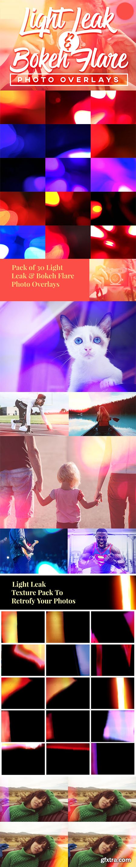 Pack of 45 Light Leak & Bokeh Flare Photo Overlays