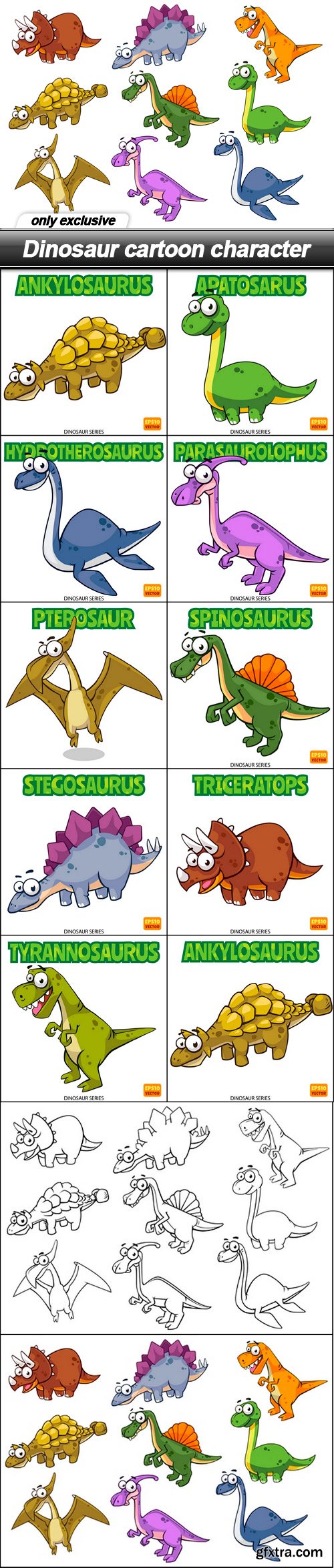 Dinosaur cartoon character - 12 EPS