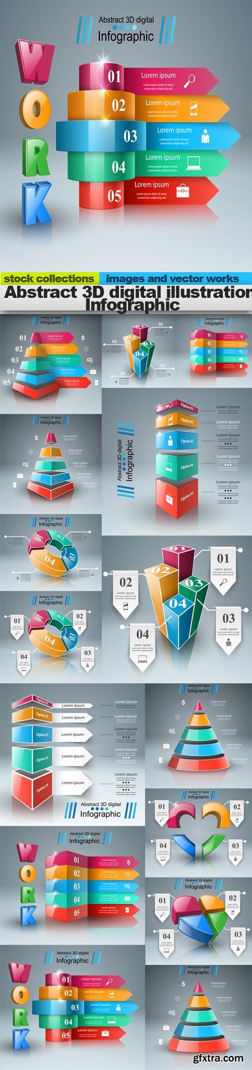 Abstract 3D digital illustration Infographic, 15 x UHQ JPEG