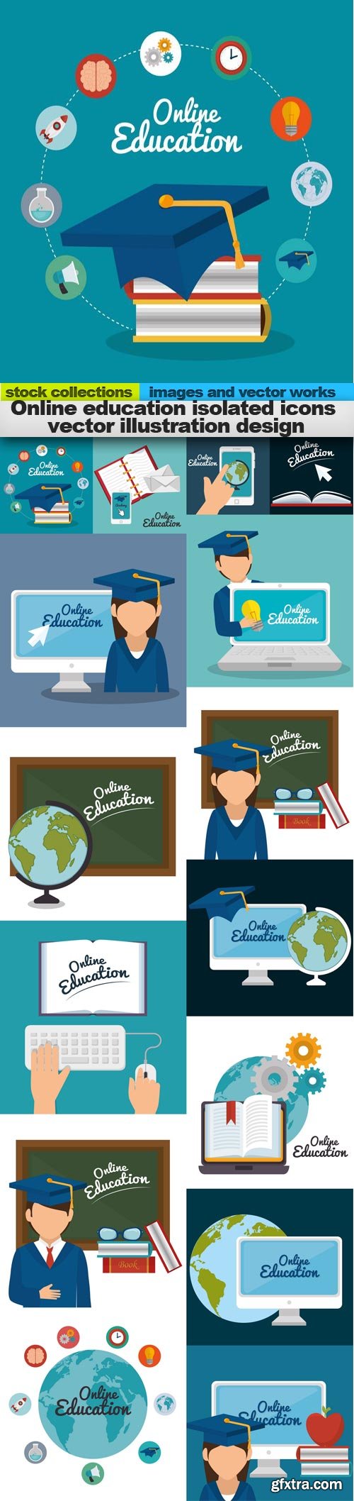 Online education isolated icons vector illustration design, 15 x EPS