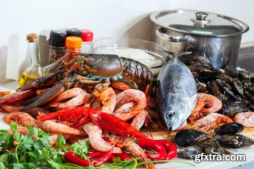 Collection of seafood dish Omar lobster shrimp cancer red fish mussel oyster 25 HQ Jpeg