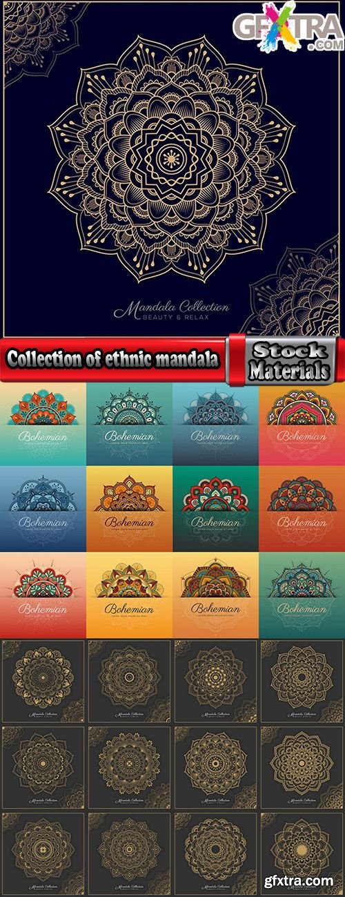 Collection of ethnic mandala drawing calligraphy decorative element fabric pattern 25 EPS