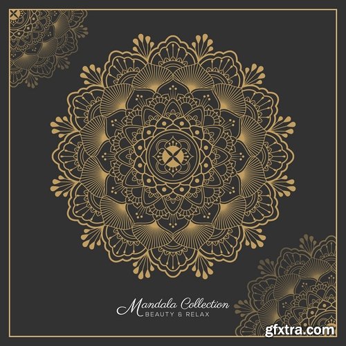 Collection of ethnic mandala drawing calligraphy decorative element fabric pattern 25 EPS