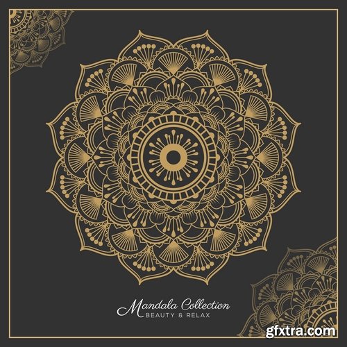 Collection of ethnic mandala drawing calligraphy decorative element fabric pattern 25 EPS