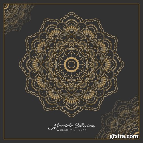 Collection of ethnic mandala drawing calligraphy decorative element fabric pattern 25 EPS